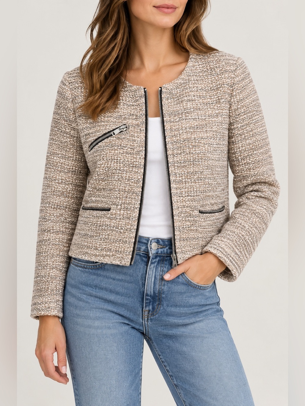 GT-0084 — MNG Mango Casual Bouclé Tweed Zip Jacket XL
